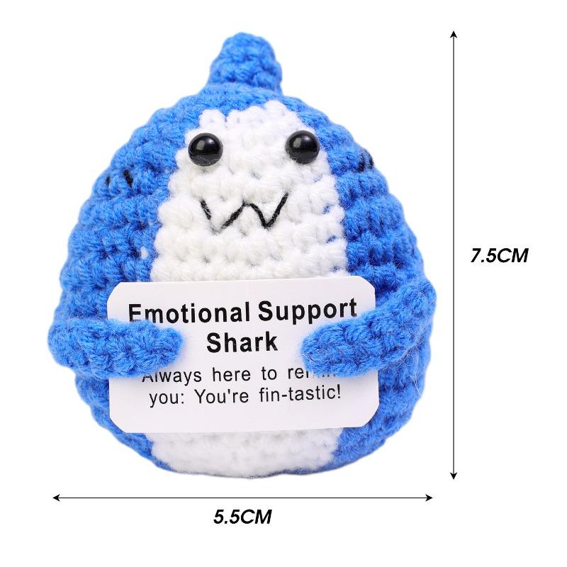 New Positive Energy Shark Dolls With Card Home Room Ornaments Handmade Knitted Plush Toys Christmas Gifts Home Decoration Crafts