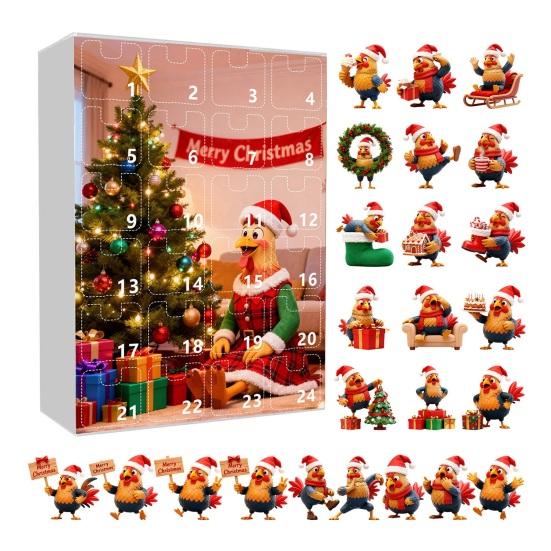 2025 Christmas Chick Advent Calendar 24-Day Countdown Box with Happy Chicken Ornaments Festive Tree Decorations for Kids