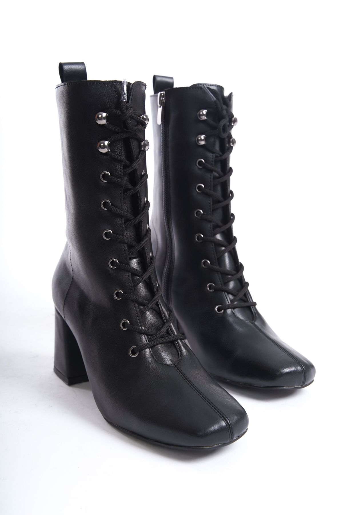 

Women Modern Chic Fashion Blunt Toe Lace Up Black Boots 36