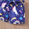 Girls 2 Piece Outfit 1-8Y Pink Unicorn Print T-Shirt with Shorts Set Kids Ruffle Sleeve Summer Clothing Sets