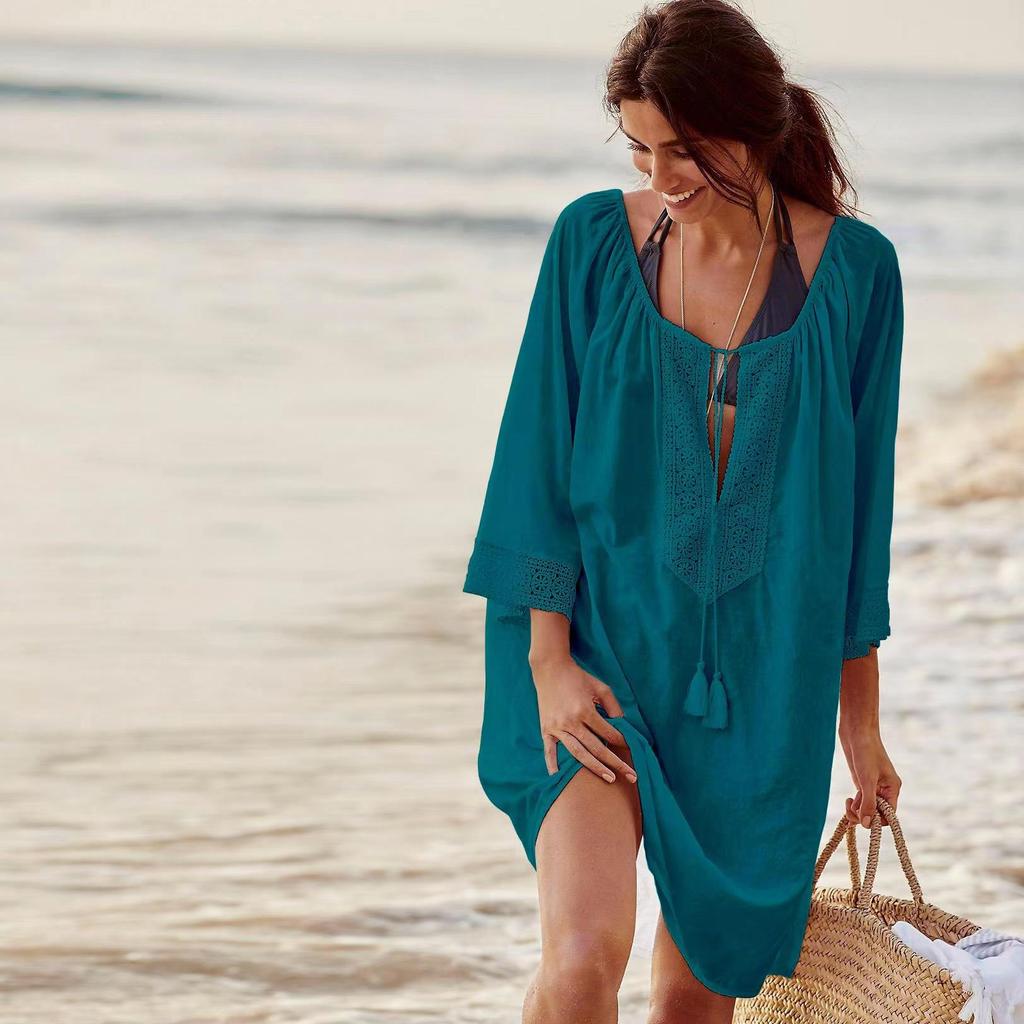 Abito da Spiaggia Estivo da Donna con Scollo a V Lento, Protezione Solare, Abiti Casual Eleganti e Bellissimi