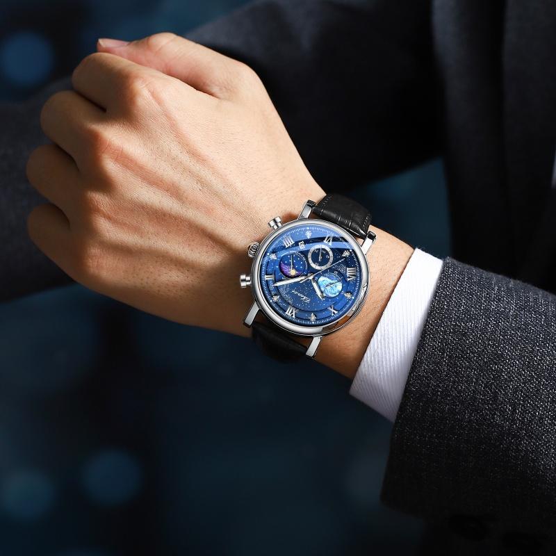 CHENXI 972 Men's Quartz Watch Luminous Moon Phase Chronograph Calendar Waterproof Leather Strap Luxury Business Watches