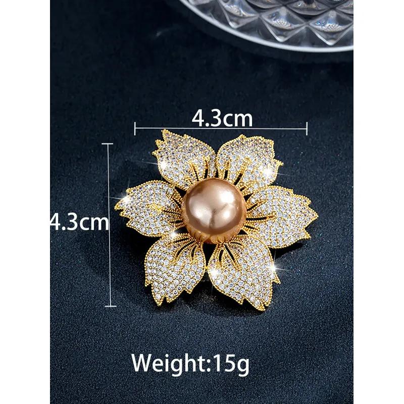 1 Elegant Look And Personalized Full Diamond Bauhinia Pearl Women'S Pin Brooch Cardigan Suit Accessory ClipElegant Jewelry
