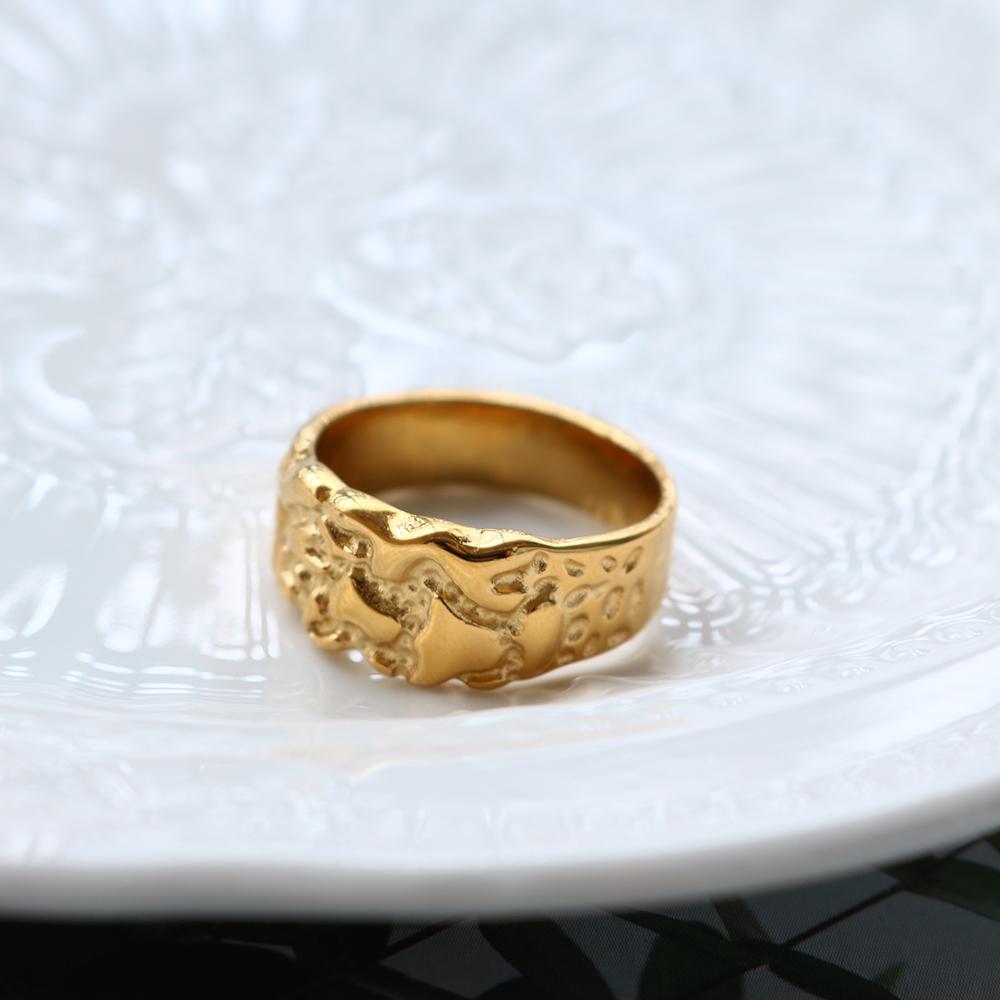 Vintage Gold Color Nugget Unique Ring Stainless Steel Punky For Women Men Aesthetic Bump Jewelry Gift Elder Rings 2022 New Trend
