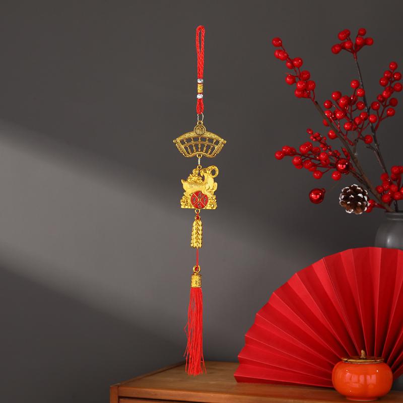 2027 Chinese New Year Goat Hanging Ornaments Gold Lucky Design Red Tassels Spring Festival Home Wall Decor