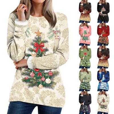 Kadın Yuvarlak Yaka Üst Baskılı Kalınlaştırılmış Peluş Kaşmir Sıcak Uzun Üst