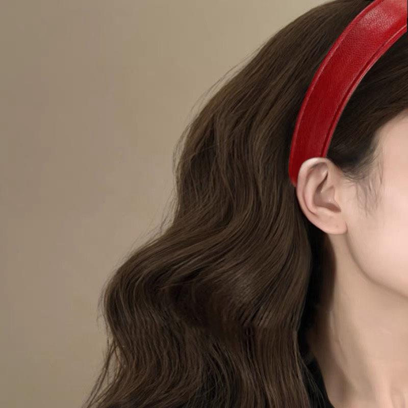 Coffee Wine ~ Retro Pu Leather Hairband French Style High Cranial Pressure Hair Bundle Jennie's Same Style Travel Hairpin