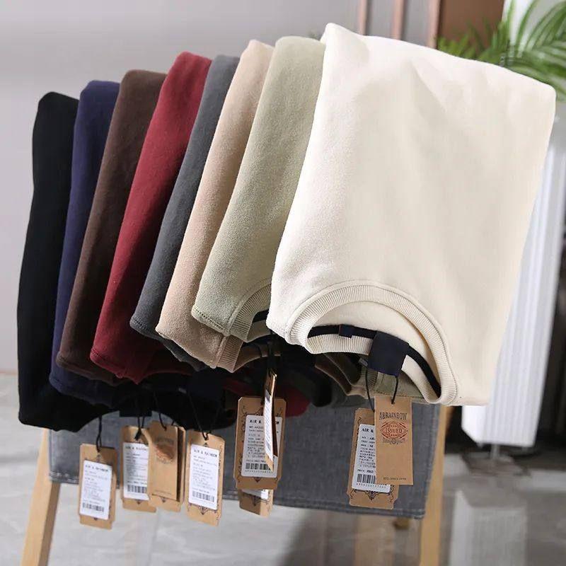 Trade Ins400G Heavyweight American-Style Solid Color Crewneck Sweatshirt for Men, Versatile for Spring and Autumn, Youth Base Layer Pullover Top