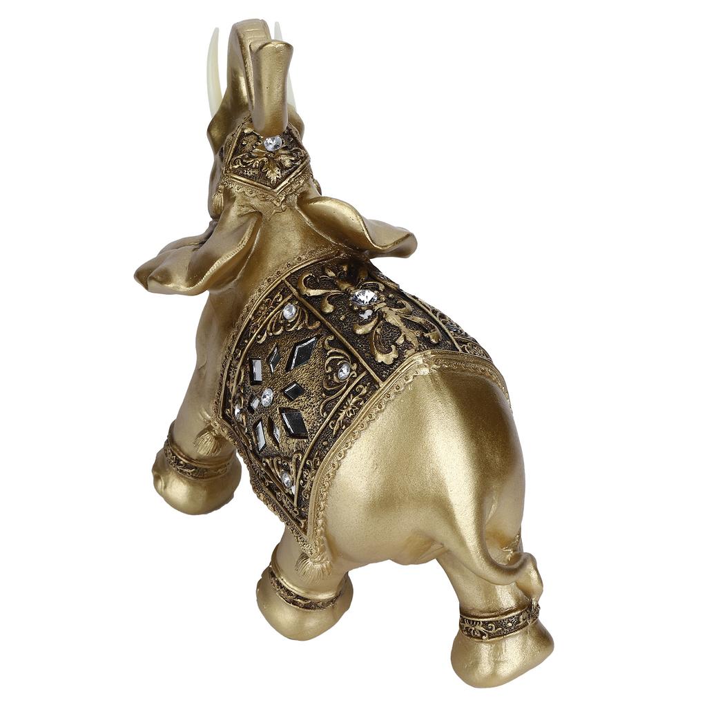 Golden Resin Elegant Elephant Statue Figurine Crafts Feng Shui Ornaments for Home Gift