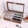 Black Walnut Wood Grain Box: Multifunctional Storage for 6 Watches & 3 Eyeglasses