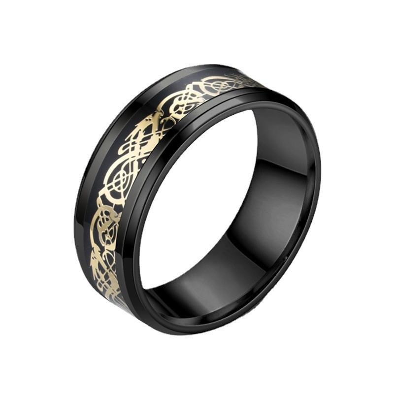 8mm Stainless Steel Domineering Dragon Pattern Rings for Men Women Punk Inlaid Blue Carbon Fibre Ring bagues pour femme