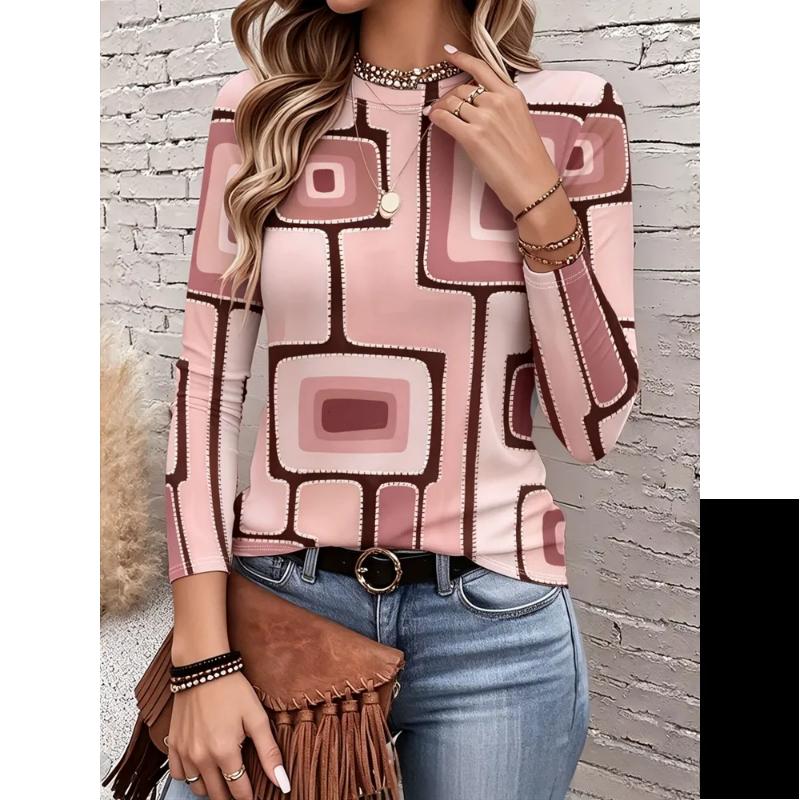 Crew Neck T-ShirtFashion Women's Crew Neck Long Sleeve 3D Casual Color Printing Casual Long Sleeve