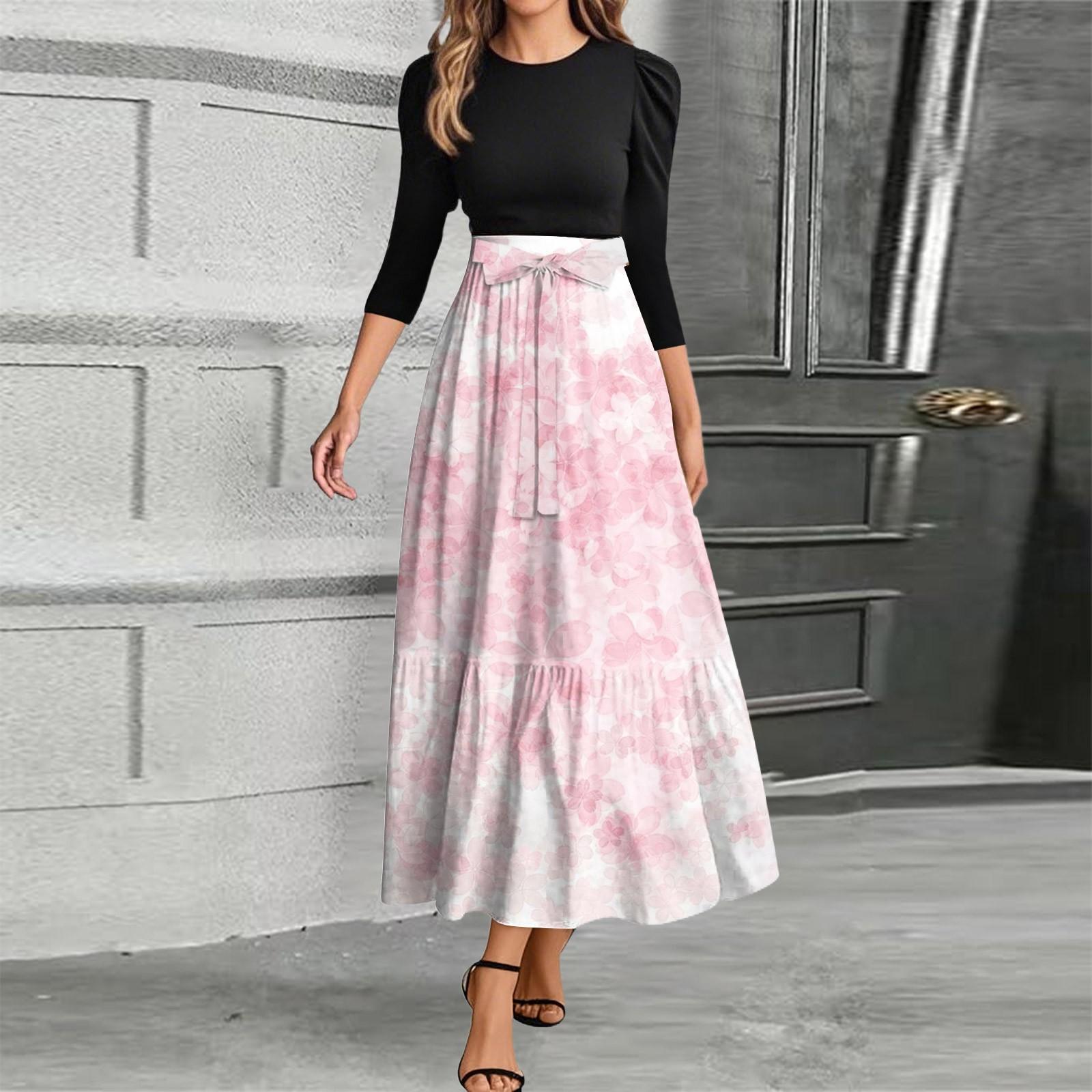 

Жіноча Мода Повсякденний Пояс Круглий Виріз Квіткова Вишивка Елегантний Темперамент Сукня з Рукавом Три Чверті XL рожевий