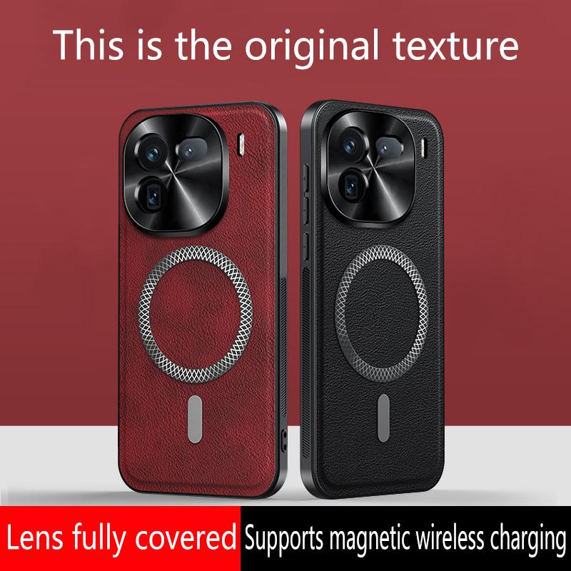 For iQOO 12 and iQOO 12 Pro Case Magnetic Elegant Leather Wear-Resistant Lens Fully Covered Non-Slip Grip Edge Cover Shell