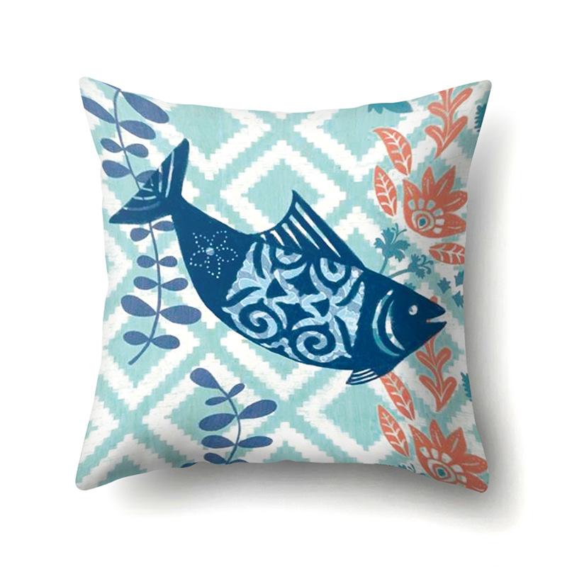 Polyester Pillowcase Peach Leather Velvet Cushion Cover Marine Life Seahorse Octopus Printed Pillowcase Car Cushion