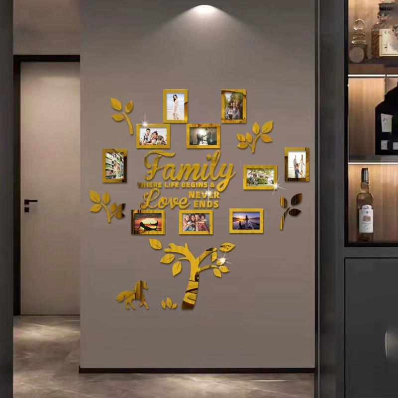 Family Tree Wall Decal Sticker - Acrylic 3D DIY Mirror Sticker Photo Frames Quotes Wall Decor Removable Wall Art Decals Decorations for Bedroom
