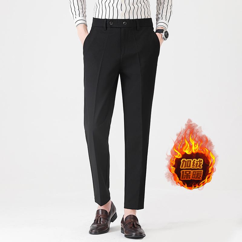 Light luxury winter velvet men's casual trousers thickened warm men's trousers small straight light business men's trousers