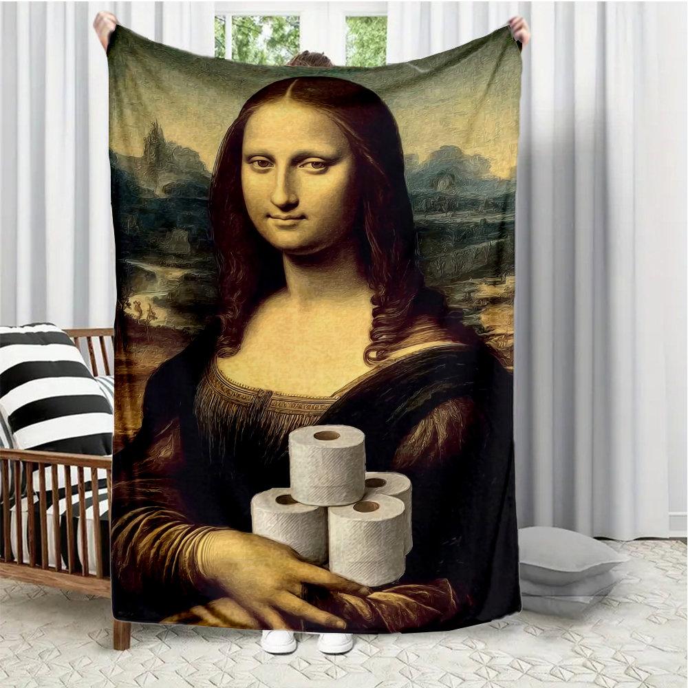 

interesting smile of the Mona Lisa Flannel printed blanket suitable for all seasons suitable for living room office sofa travel 75x90cm28x39in