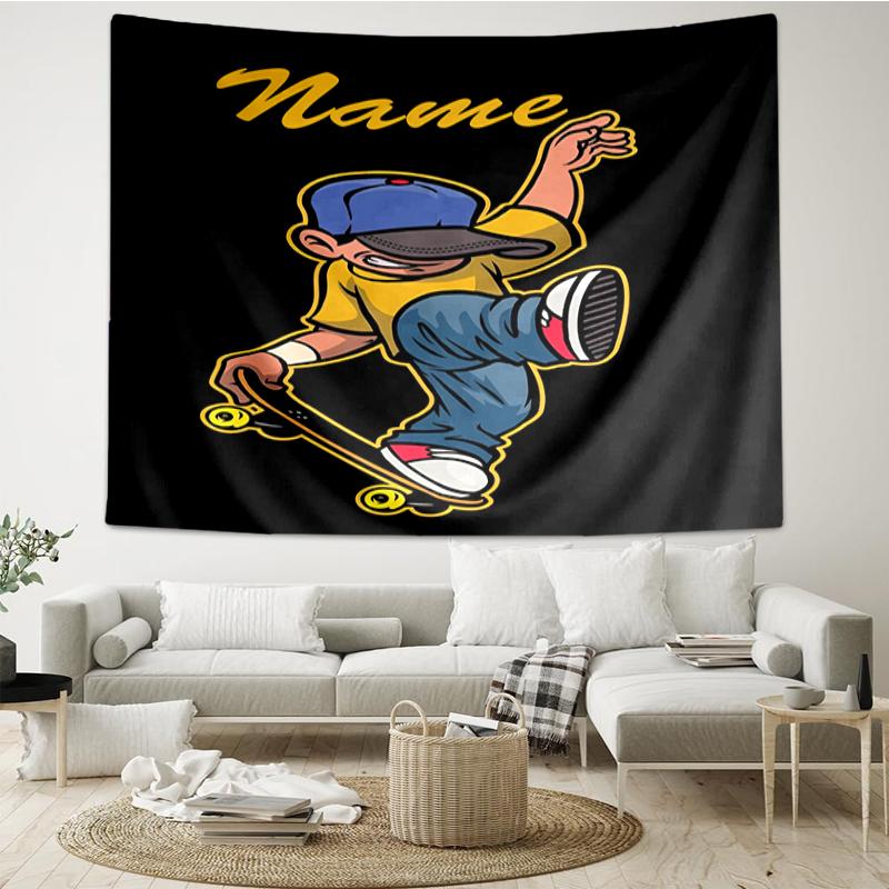 Custom Name skateboard Print Tapestry, Backdrop, Easy Setup, Ideal for Bedroom, Office & Living Room, with Aesthetic Wall Hanging Decor.