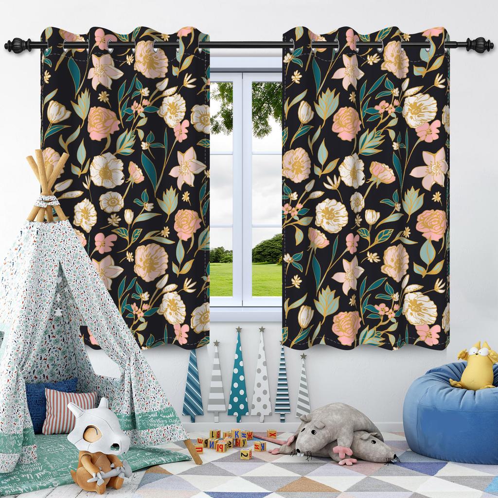 2pcs Luxury Boho Flowers Window Curtains for Home Bedroom Living Room Drakening Heat Insulation Noise Reduction Blackout Drapes