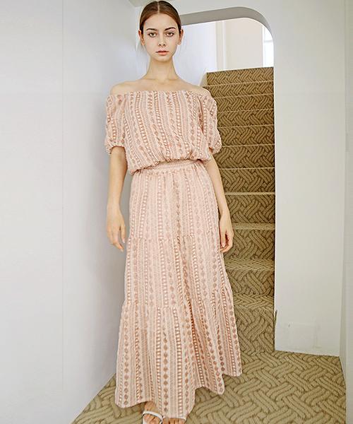 Demi Gnimonic Lace Banding Pink Brown Skirt_Lace Banding Pkbw Sk