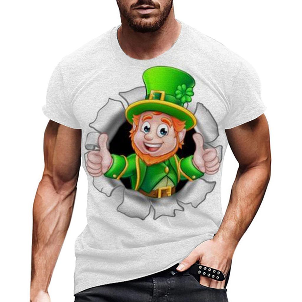 Summer Round Neck 3D St. Patrick's Day Green Printed Top Fashionable Casual Short Sleeved Men's T-shirts