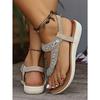 Sandals Women's Fashion Casual Flat Small Wedge Rhinestone Chain Handmade Women's Sandals