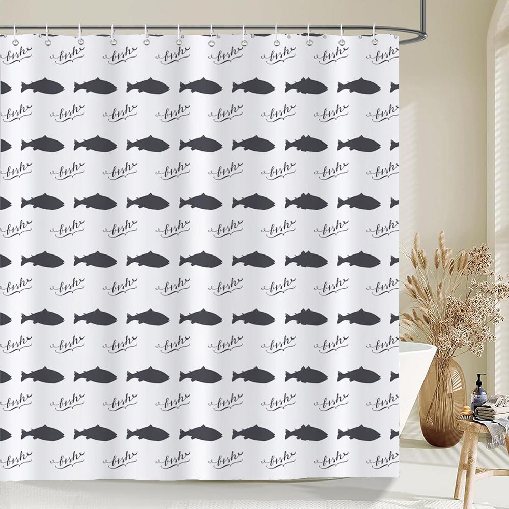 Black and White Simple Cartoon Shower Curtain Washable Polyester Bathroom Curtains Decor Bathtub Partition Curtain With Hooks