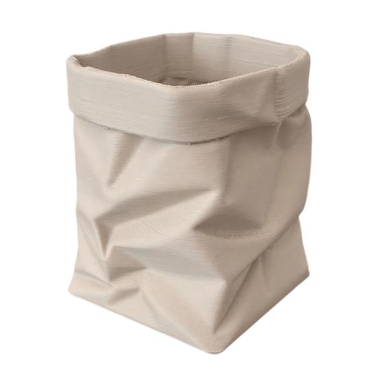 

Paper Bag Style Pen Holder Wrinkle Texture PLA Desktop Organizer for Office School Home Multi-Purpose Storage for Brushes Remote Rustic Decor B бежевий