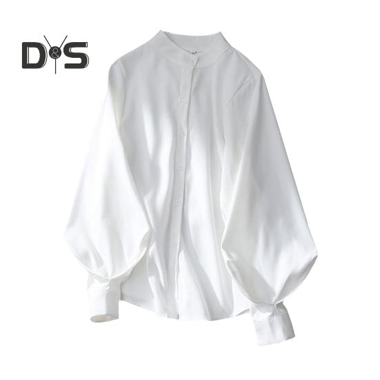 Dámská košile stojánek s límečkem Lucerna s dlouhým rukávem jednobarevná košile volného střihu jednořadá kancelářská dámská košile