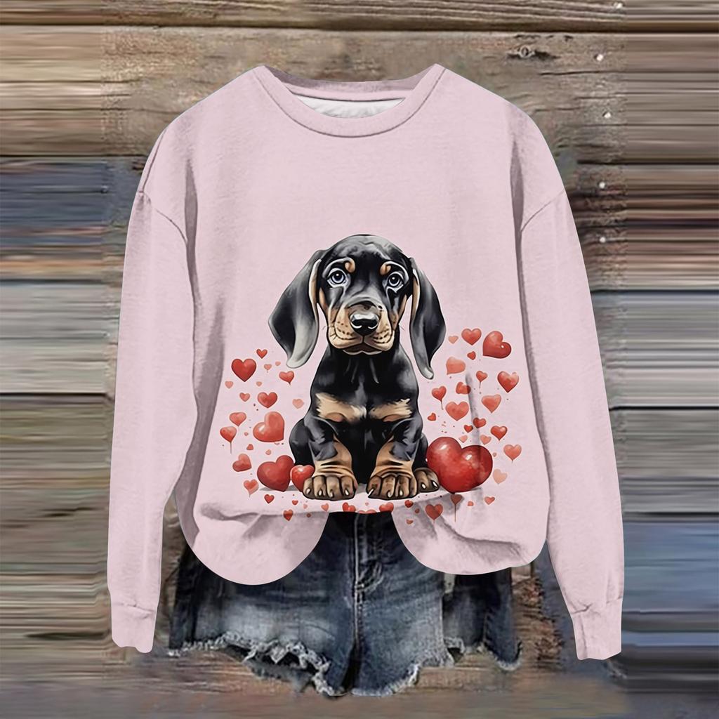 Kadın Moda Baskılı Uzun Kollu Bol Yuvarlak Yaka Sweatshirt Üst Sonbahar