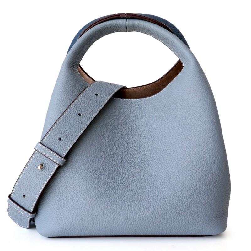 Genuine Leather Bucket Bag Women Soft Top-Grain Cowhide Shoulder Handbag Multi-Color Stitched Design Urban Chic Daily Use