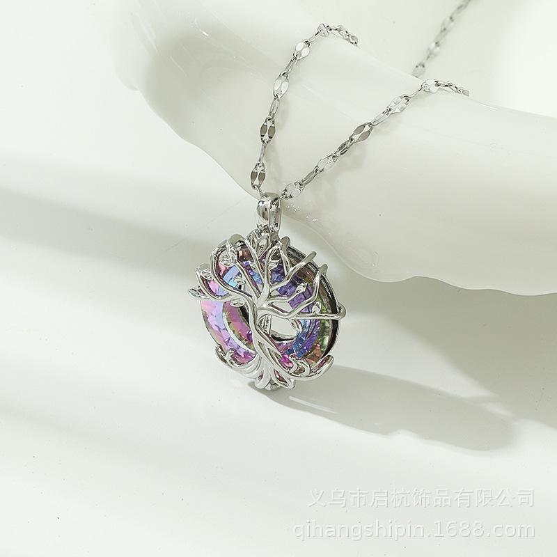 

Tree Of Life Necklace Women S Retro Personality Versatile Temperament Blue Crystal Pendant Clavicle Chain