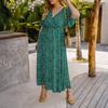 Plus Size Floral Print V Neck Short Sleeve High Waist Loose Fit Midi Dress for Women Casual Summer Outfit