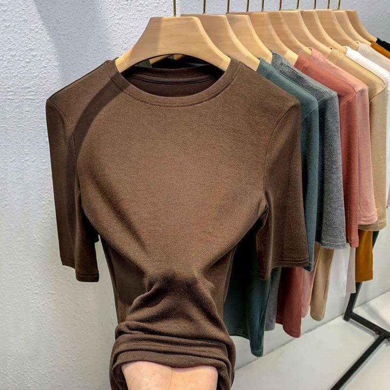 Women's Thin New Women's Clothing, Round Neck, Half Sleeve T-shirt, Temperament Tights