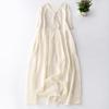 2024 High-End Embroidered V-Neck A-Line Dress - Rice Beige, Plus Size, Cotton Linen