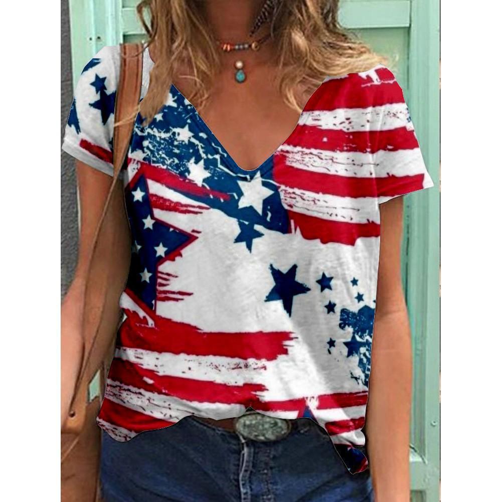 New American Independence Day Women's 3D Printed V-neck T-shirt