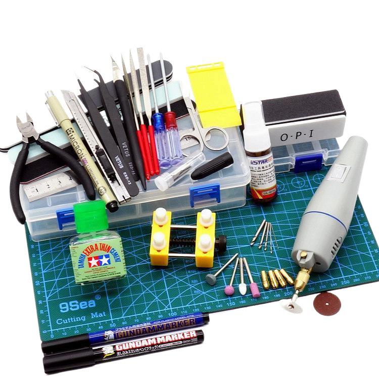 Gundam Modellmonteringsverktygssats: Avbitare, Hobbykniv, Pincetter, Elektrisk polermaskin