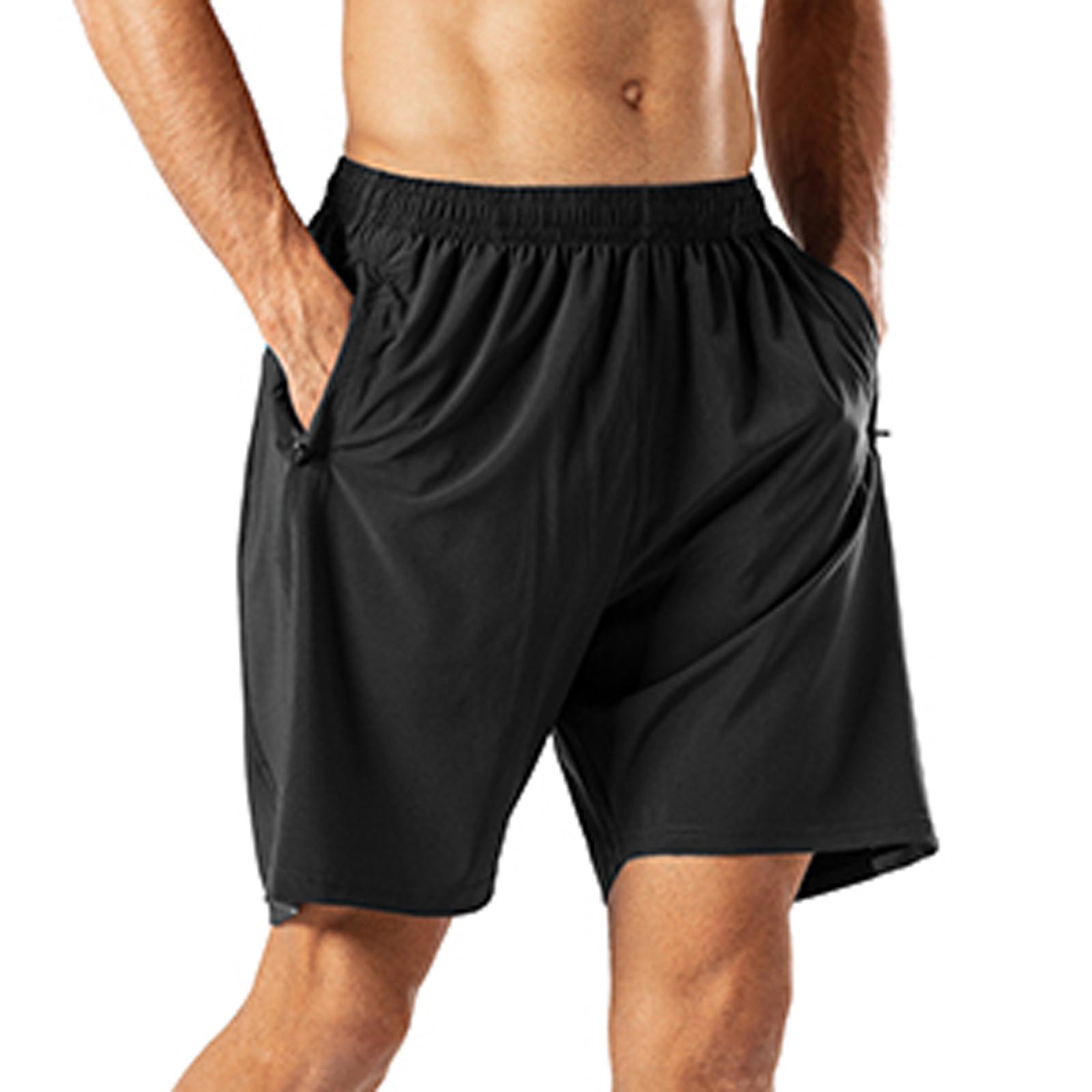 

Men s Gym Shorts Quick Dry Lightweight Training Running Jogger Zipper Pockets XXL чорний