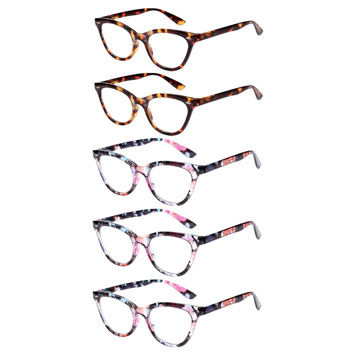 

5PCS Women Flowers Elegant Comfortable Reading Eyeglasses Fashion Anti-Blue Light Reading Glasses Urltra-Light Eye Protection 3.0