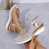 Fashion Woman Slip On Wedge High Heels Sandalias Mujer Elegant Rhinestones Flowers Sandals Women Fashion Crystal Chunky Platform Sandles