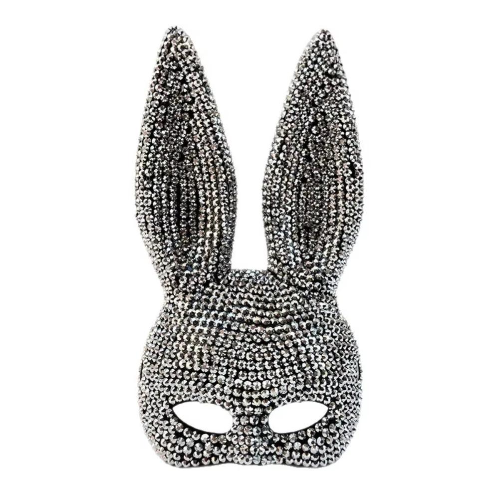 Crystal Studded Rabbit Ear Mask Full Acrylic Rhinestone Rhinestone Face Mask Party and Cosplay