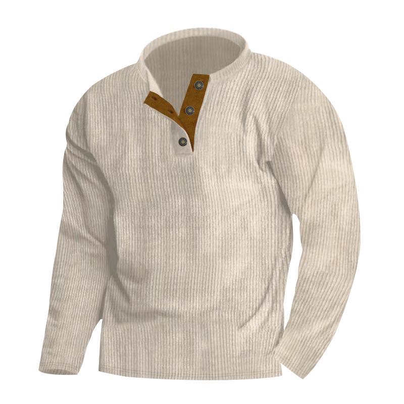 Men's Outdoor Corduroy Long-Sleeve Henley Hoodie - Solid Color, Spring/Autumn 2025 Collection