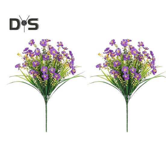 2 Pcs Artificial Flowers Bundle UV-Resistant Faux Plants Non-fading Fake Flowers for Home Vase Basket Window Box Outdoor Decoration