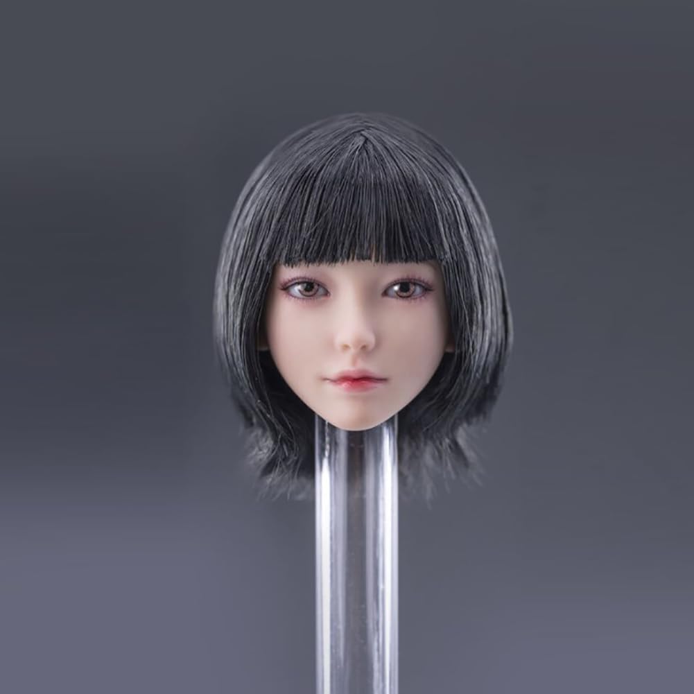 1/6 Scale Female Head Sculpt Beauty Girl Mandy Rooted Hair Head Carving 12 Inch Female PH TBL JO Action Figure Body (Black Bangs)