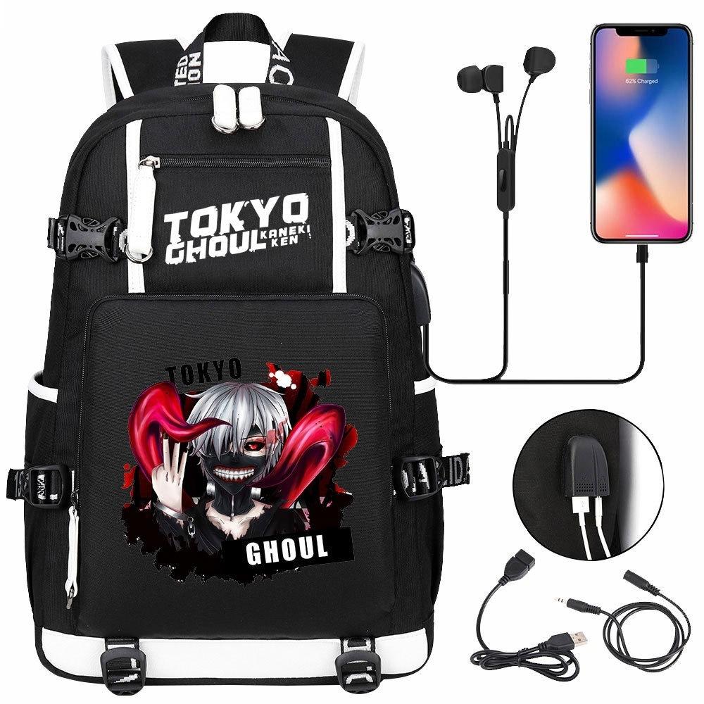 Anime Cloud Print USB Backpack for Teens Students Casual Large Capacity Travel Daypack