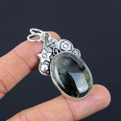 Töchtertag Sale 925 Silber Moos Prehnit Edelstein Fassung Hochzeitsanhänger