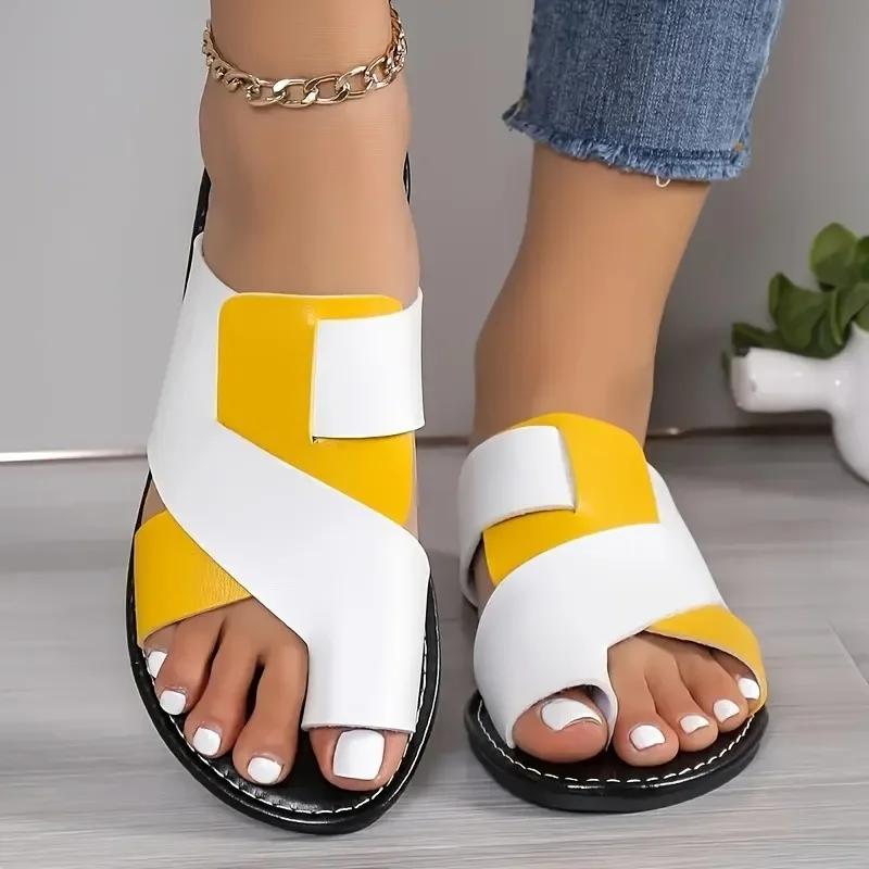 Casual Flat Top Plus Size Slippers for Women 2025 New Color Blocked Comfortable Black and White Fish Mouth Slippers for Women