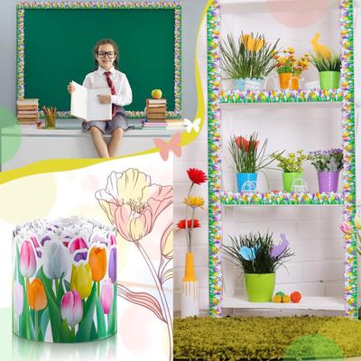 Floral Bulletin Border Tulip Flower Trim Border Easy To Apply School Classroom Blackboard Chalkboard Trim Border Decorative Paper