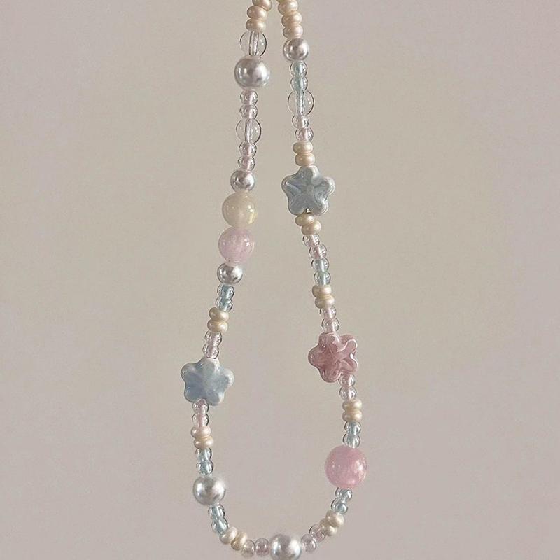 Spring Sweet Ceramics Flower Beaded Phone Strap Charm Chain For Phone Lanyard Keychain Woman Girl Bag Camera Pendant Hanging